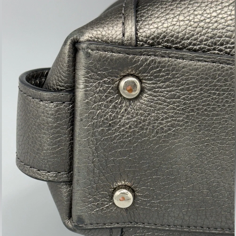 Coach Metallic Pebble‎ Leather Shoulder Bag Pewter Hobo Purse - Picture 11 of 16